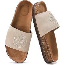 Womens Suede Slide Sandals with Arch Support,Cork Comfortable Summer Flat Sandals for Women 2025 Beach Vacation Shoes,Cute Dressy Sandals Outdoor Slippers