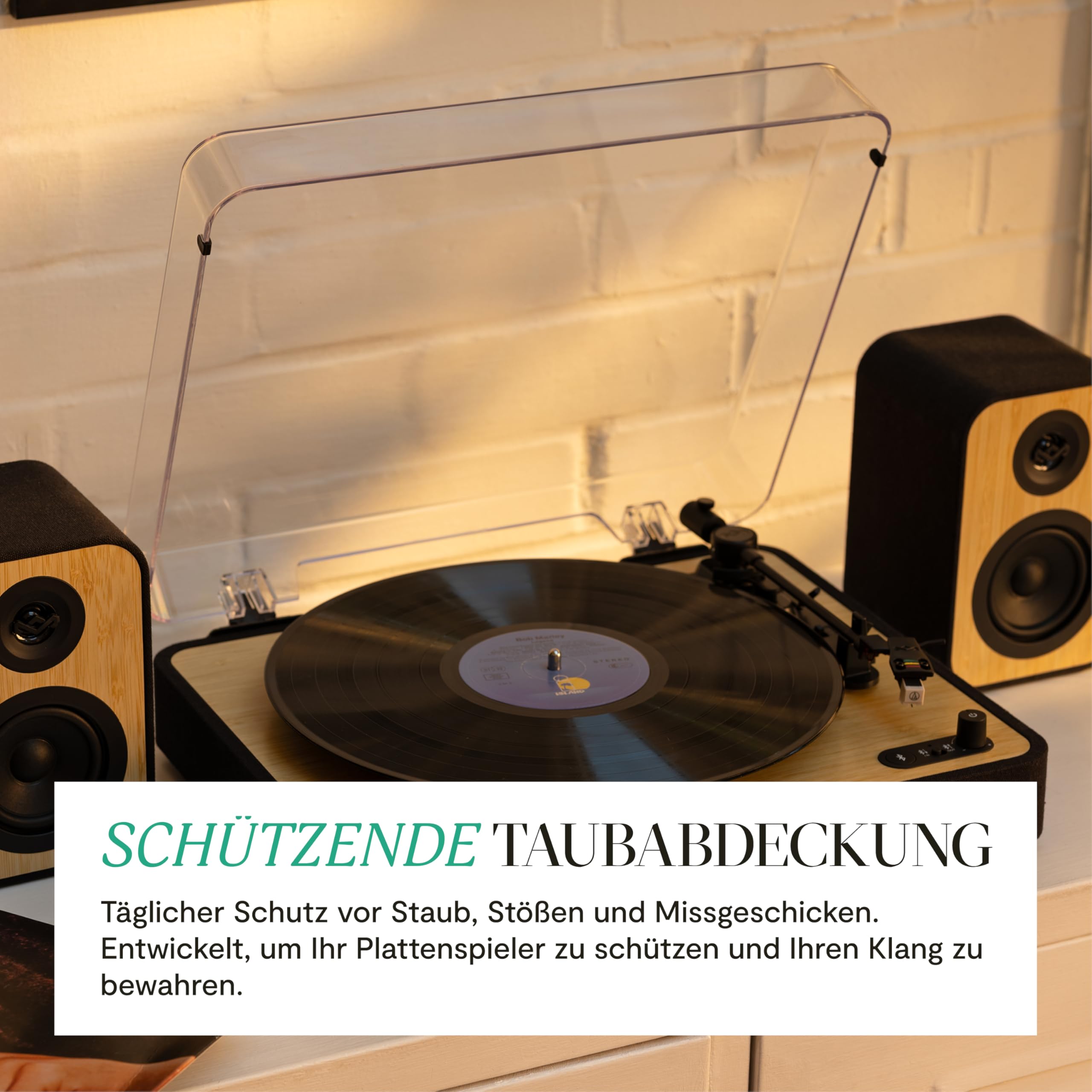 House of Marley Revolution Plattenspieler Bluetooth mit Lautsprechern | Nachhaltig gefertigter Schallplattenspieler mit kabelgebundenen Boxen, Vinyl Player mit Regallautsprechern