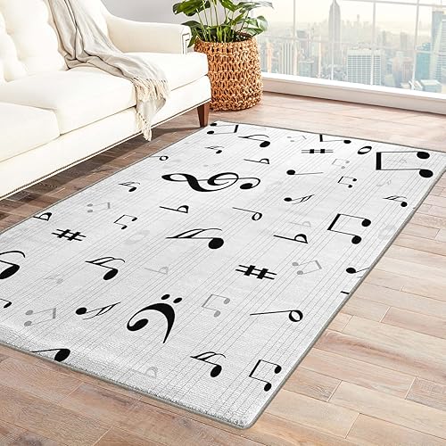 Alfombras lavables para sala de estar, dormitorio, nota musical y decoración del hogar, alfombra de área musical de 4 x 6 pies, antideslizante,