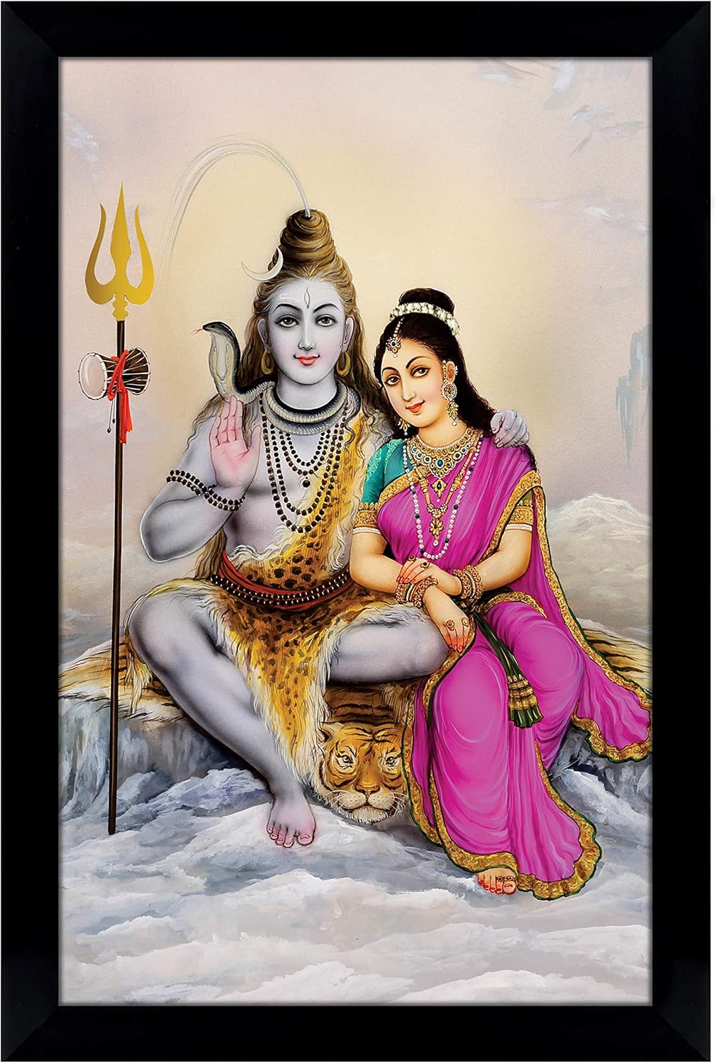 Lord Shiva And Parvati Poster With Frame Religious God Photo Frame For Gift Purpose Auspicious Hindu God Photo Frame For Home/Office Temple-12 x 18 Inches