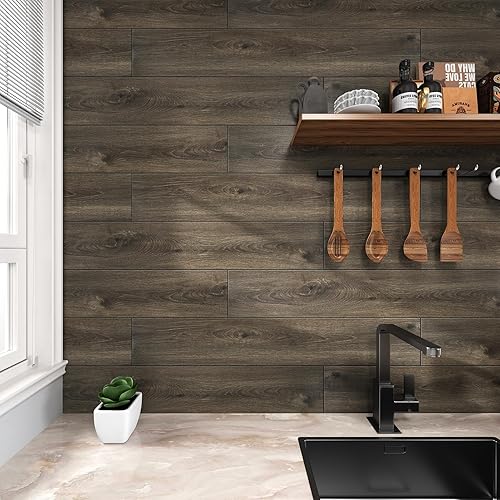 Miniatura 6 de Azulejos de suelo de madera para despegar y pegar, azulejos de vinilo para despegar y pegar, 6 x 36 pulgadas, azulejos autoadhesivos de vinilo