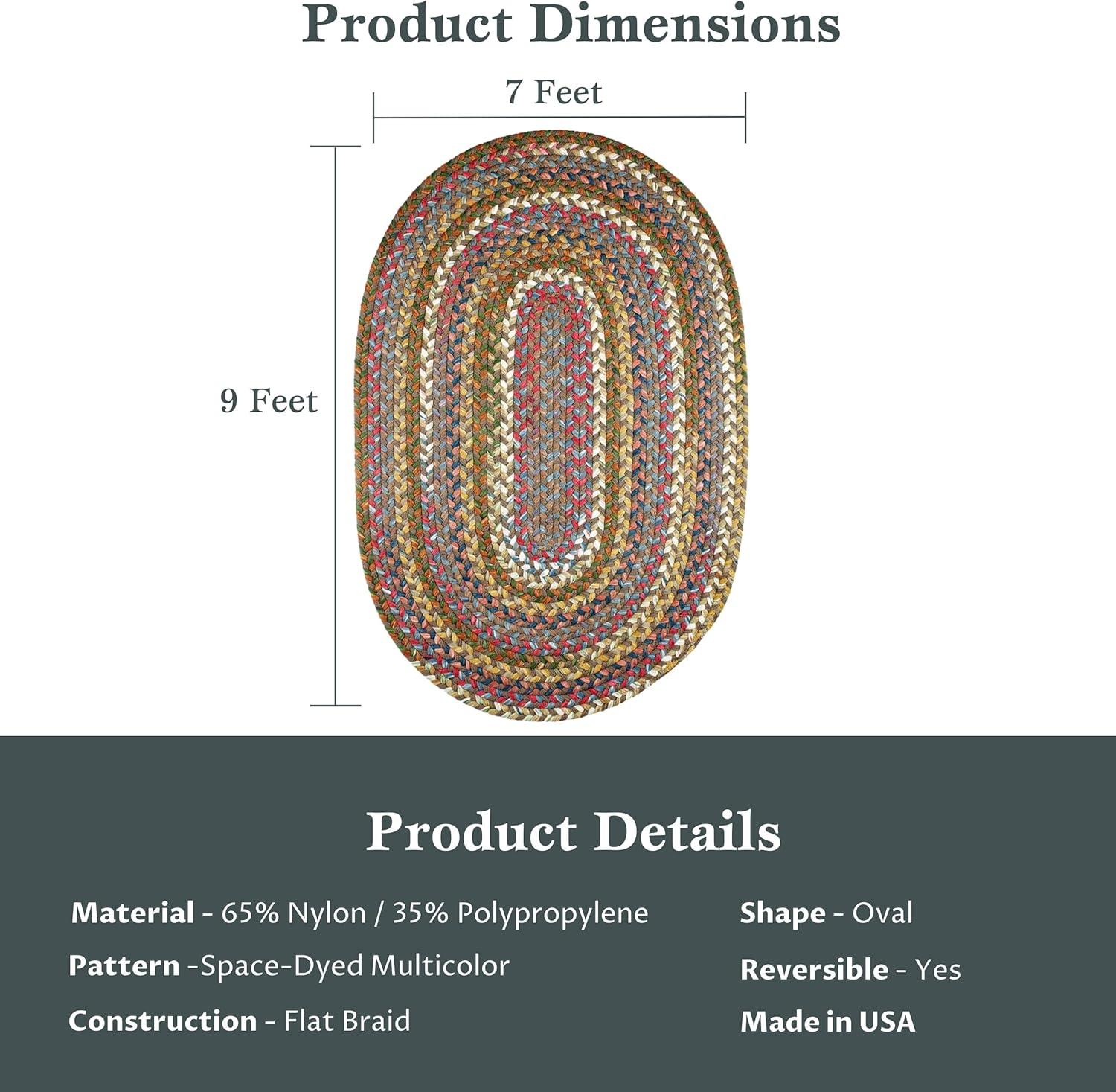 Rhody Rug Country Jewel CJ35 Bronze 7' x 9' Oval - Braided Area Rug, Home Decor, Floor Mat or Bedroom Rug - Easy Care, Ideal for High Traffic Areas in Hallway and Living Room - Made in USA