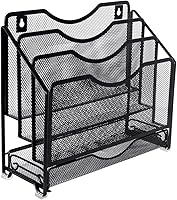 Vista 6 de EasyPAG Organizador de papel de escritorio de malla para colgar en la pared con 3 estantes verticales y cajón deslizante, color plateado