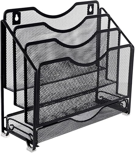 EasyPAG Organizador de papel de escritorio de malla para colgar en la pared con 3 organizadores de archivos verticales y cajón deslizante, color