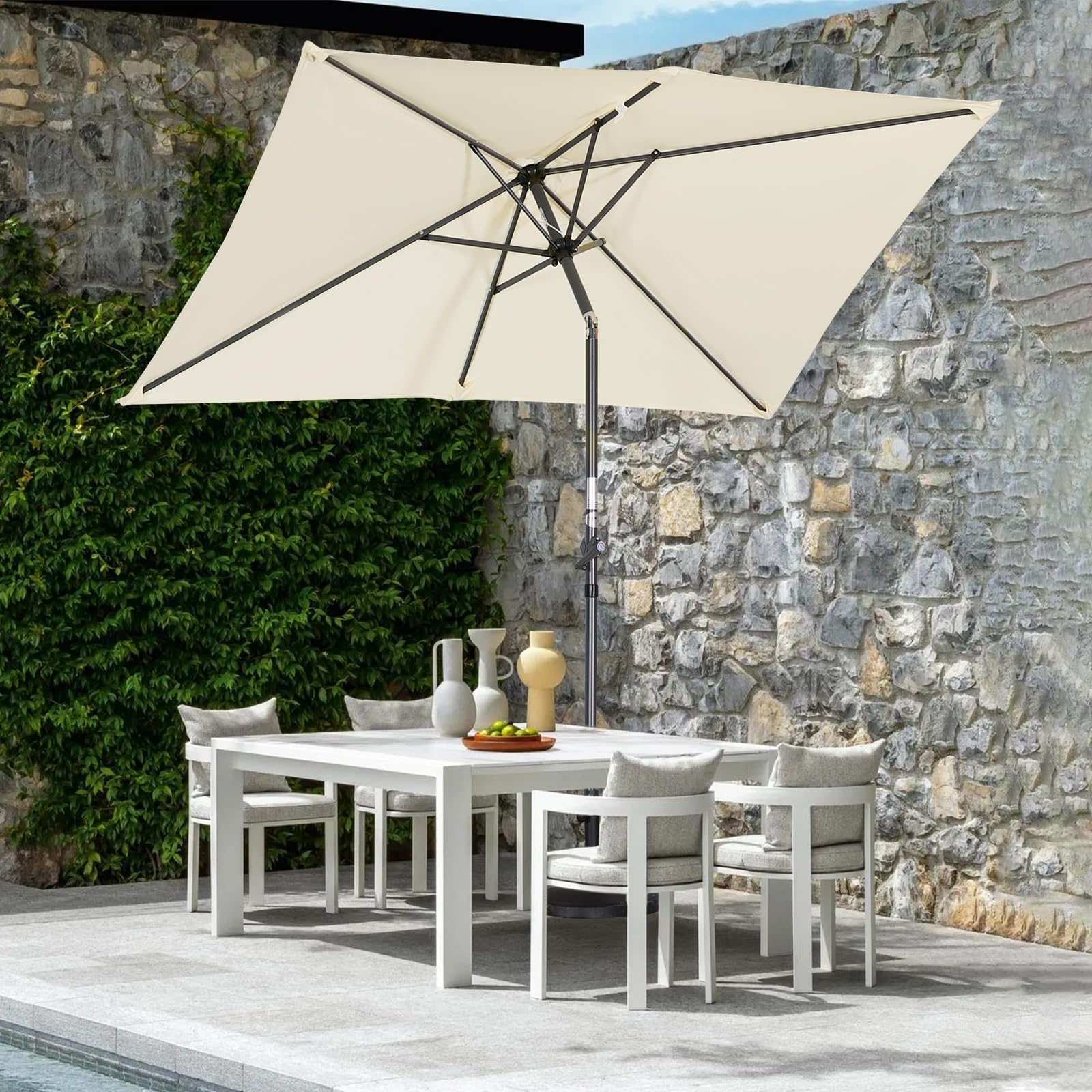Angel Living 2.1x1.4M Sombrilla de Jardín, Parasol de Acero y Poliéster, Parasol Inclinado con Manivela, Mástil Acero 38mm, para Jardín, Terraza, Balcón