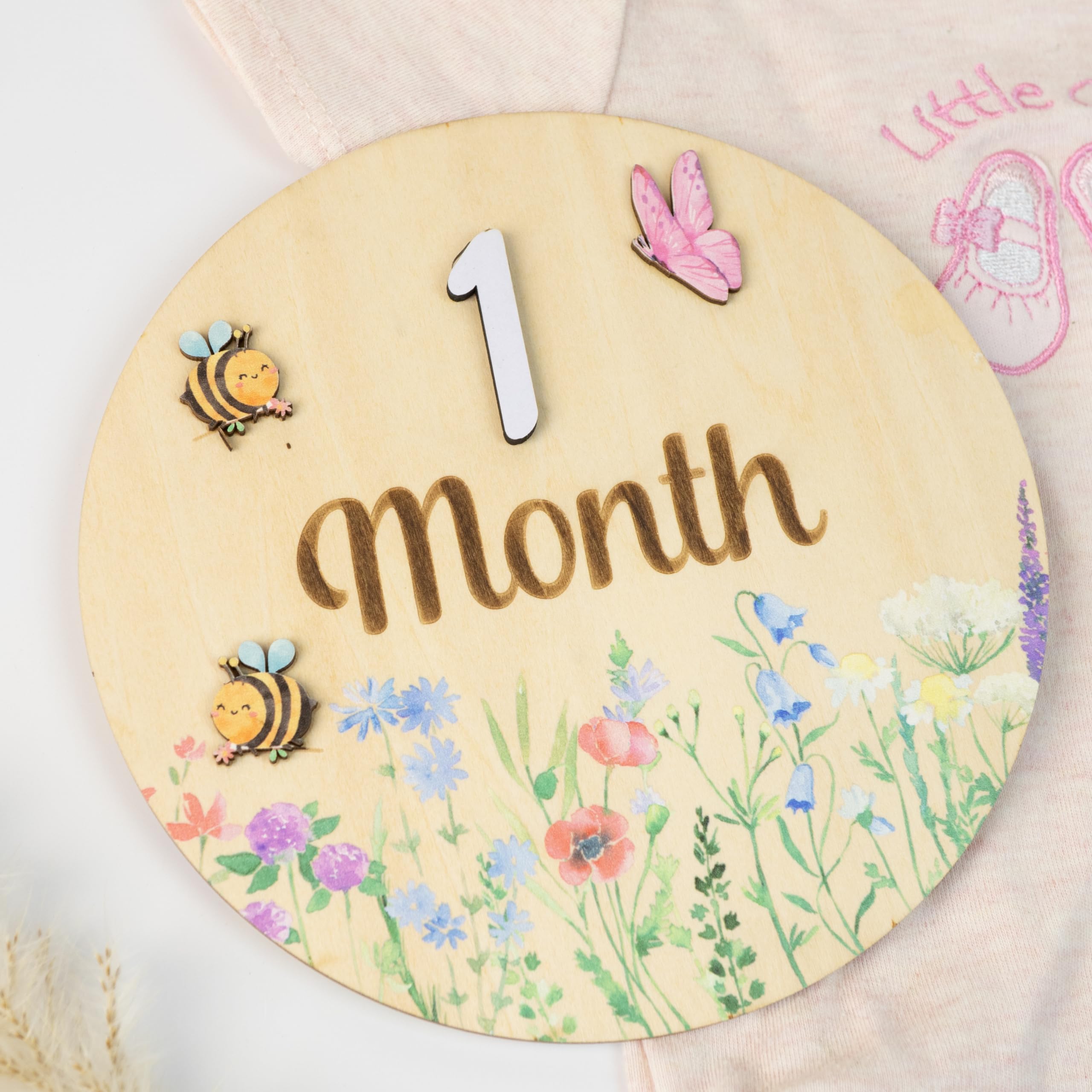 Baby Monthly Milestone Marker Discs With Glue Points Double Sided Wooden Milestone Babys Cards Flower Styled Photoshoot Props Baby Shower Growth Recording Signs For Newborn Boy Girl New Parents Gift - View #9