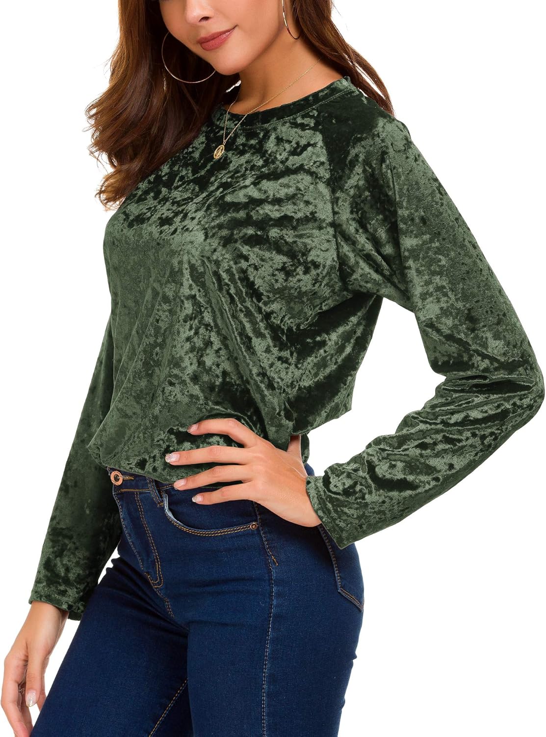Urban CoCo Women's Vintage Velvet T-Shirt Casual Long Sleeve Top - Image 5