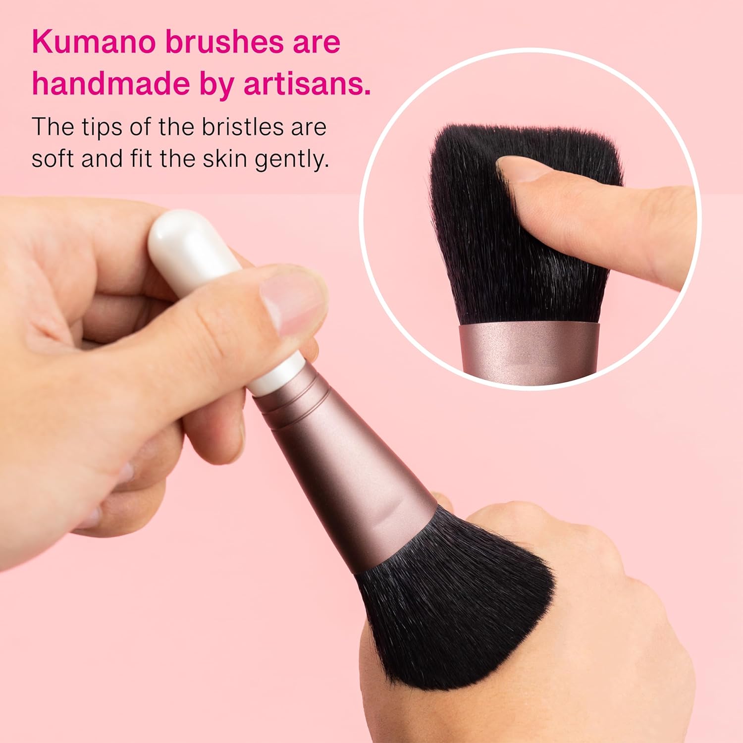 Kumano Fude Blush Brush – Handmade in Japan – Ultra-Soft Natural Goat Hair – 5.5" Dome-Shaped Makeup Brush – Rose Gold Ferrule & White Handle – Ideal for Blush & Setting Powder