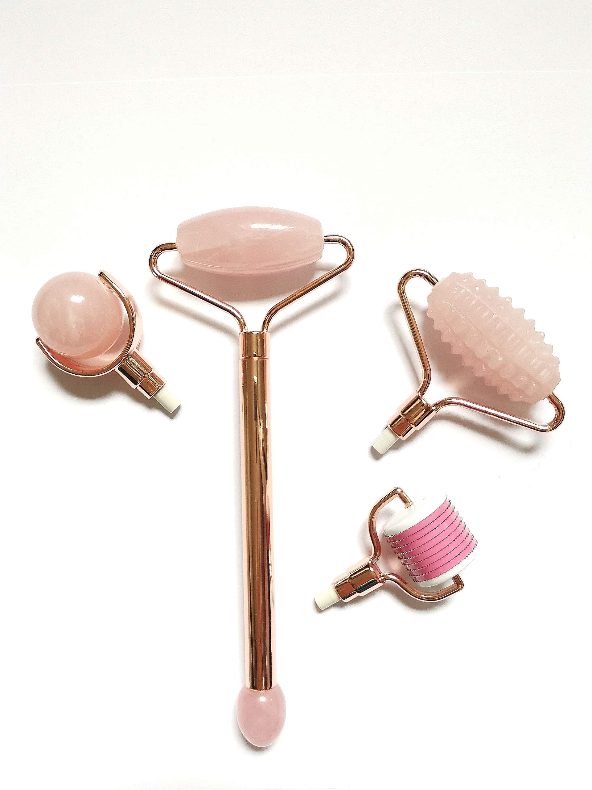 ROSE GOLD ROSE QUARTZ JADE FACE ROLLER | AUTHENTIC STONE | ANTI AGING FACE MASSAGE | LYMPHATIC MASSAGE FOR ANTI WRINKLES PUFFINESS UNDER EYE BAGS. DIEN CHAN REFLEXOLOGY TOOL AND DERMA ROLLER