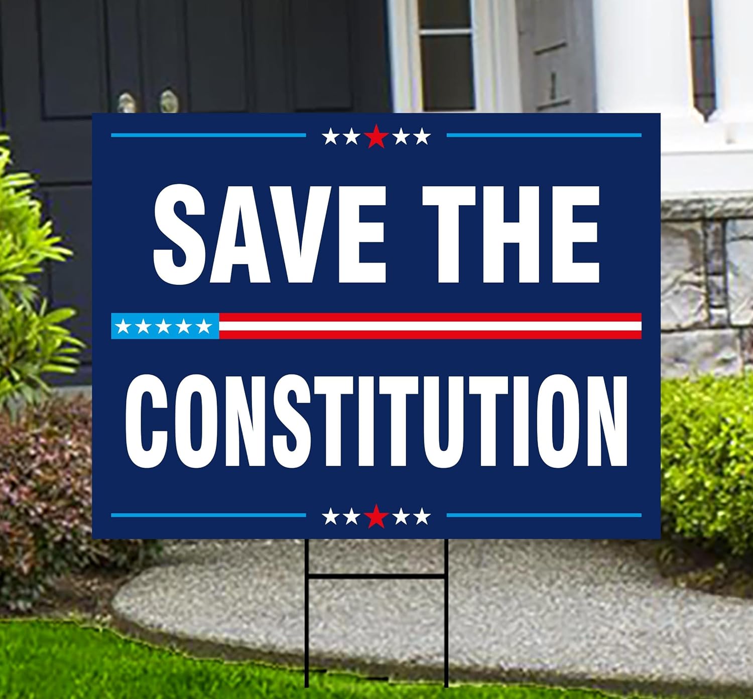 SAVE THE CONSTITUTION Yard Sign - Resist Hate Lawn Sign, Anti-Trump Sign, Statue of Liberty, Resist Fascism Yard Sign with Metal H-Stake, VP16209 (Multicolor, 18" x 12", Double Sided)