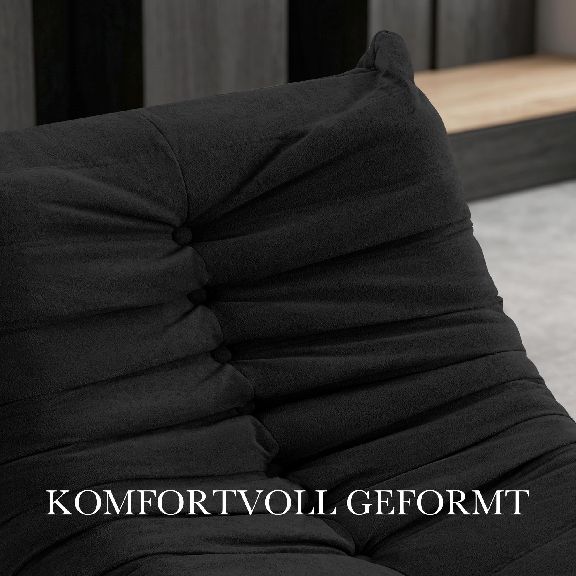 Togo Sofa, Sitzsack Sofa für Erwachsene,Togo Boneless Sessel mit Memory Schaum, Sitzsäcke Bodensofa Mit Ergonomischem Design, Bean Bag Chair für Schlafzimmer Wohnzimmer,Schwarz