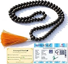 Divinely 100% Natural Unpolished Karungali Malai Original 8mm | Certified Karungali Mala Original Elastic Thread | Black Ebony Wood Necklace for Spiritual Growth & Meditation