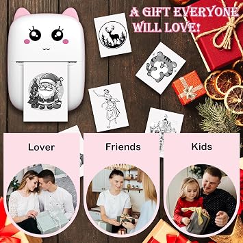 Mini Sticker Printer with 10 Rolls Paper, Thermal Printer Portable Sticker Maker, Bluetooth Inkless Printers Compatible with iOS & Android, Pocket Impresora Portatil for Notes, Journal, DIY, Kids Gift