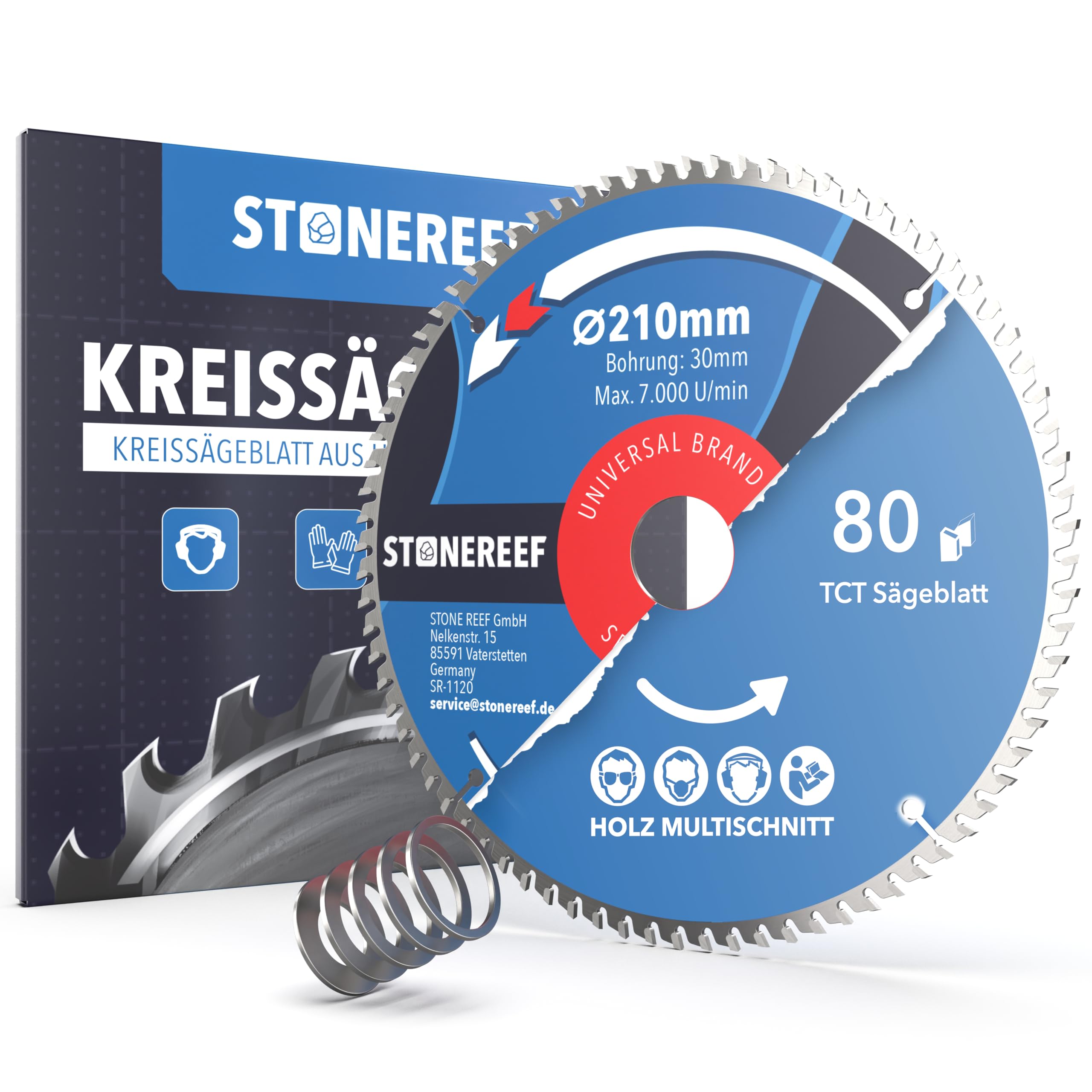 Sägeblatt 210x30 - Kreissägeblatt [inkl. Adapter auf Bohrung 20 &16mm], kompatibel mit Winkelschleifer von Bosch, Makita usw. - Sägeblatt Kreissäge Nagelfest - für Holz