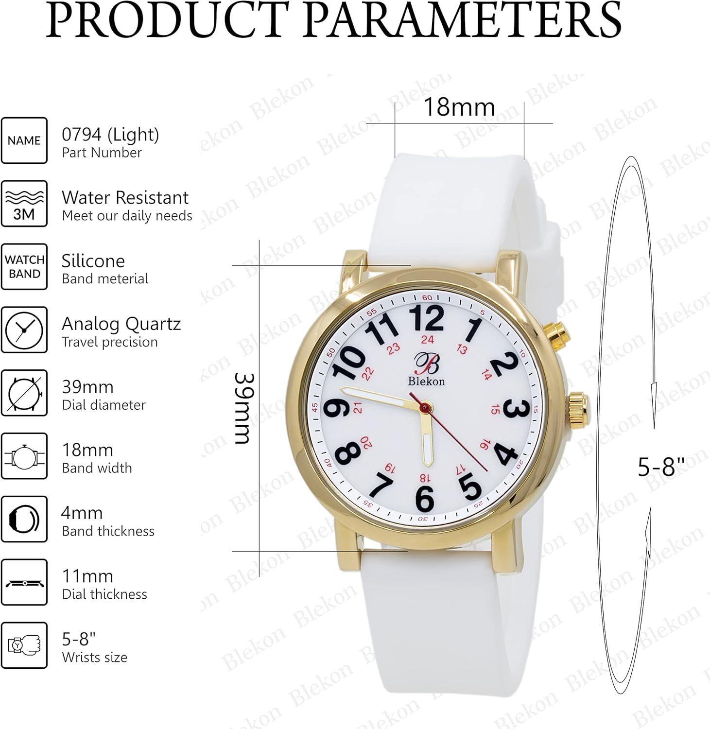 Blekon Original Light Up Dial Nurse Watch – Various Medical Scrub Colors, Easy to Read, Military Time with Second Hand, Silicone Band, Water Resistant Watch