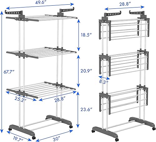 Miniatura 7 de Pogala, Estante de secado de ropa, para interiores y exteriores, con alas plegables, estante de lavandería que ahorra espacio, percha para ropa