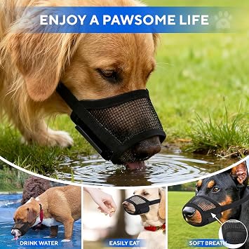 Evollax Dog Muzzle for Large Dogs Breathable Air Mesh Muzzle for Large Sized Dog | Adjustable Mussels for Dogs Grooming | Muzzles to Prevent Biting Barking Chewing | Allows Panting and Drinking