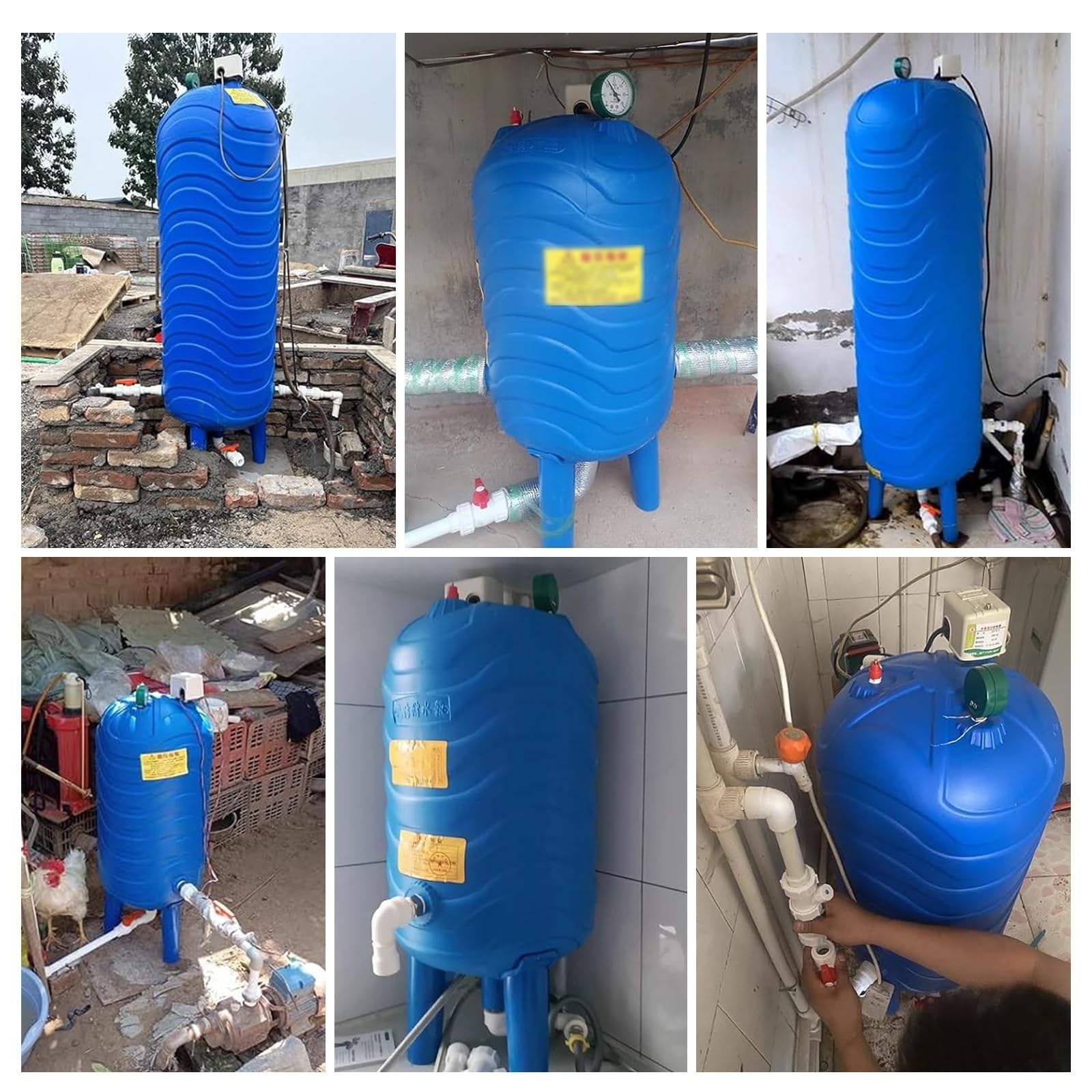 Tanque de presión de Agua, Tanque de Almacenamiento de Agua a presión de PE, Tanque de expansión de 250 L/66 galones para ósmosis inversa, Sistema automático de plástico con Kit de Montaje p