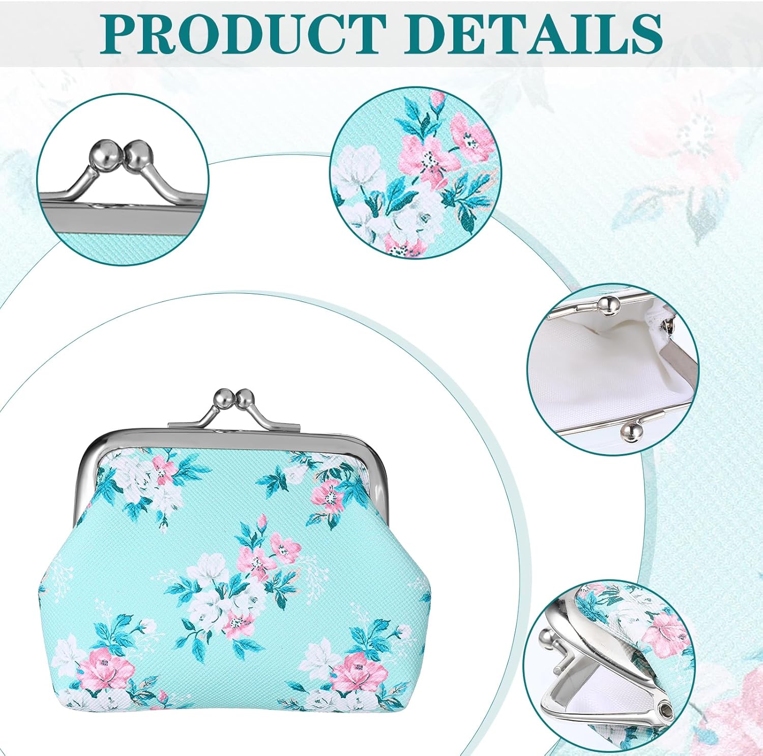 16 Pcs 4 x 3 In Canvas Floral Buckle Coin Purses Vintage Kiss Lock Change Purses Bulk Rose Flower Wallet for Women Small Vintage Coin Purses - Image 6