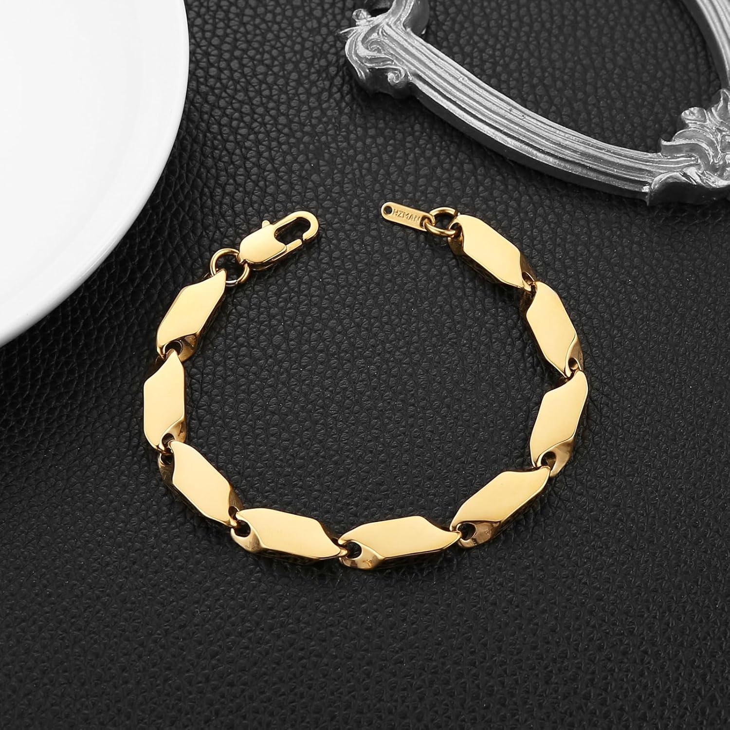 HZMAN Gold Bracelet for Men Irregular Geometric Rhombus Stainless Steel Chain Bracelets Hip Hop Men's Link Bracelet Jewelry Gift - Image 5