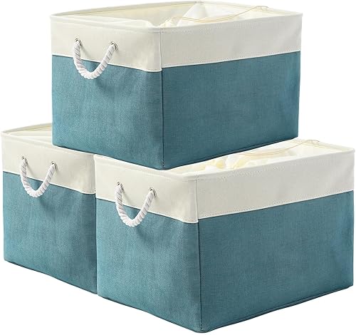 Miniatura 55 de TheWarmHome Cesta decorativa rectangular de tela con asas para almacenamiento de ropa