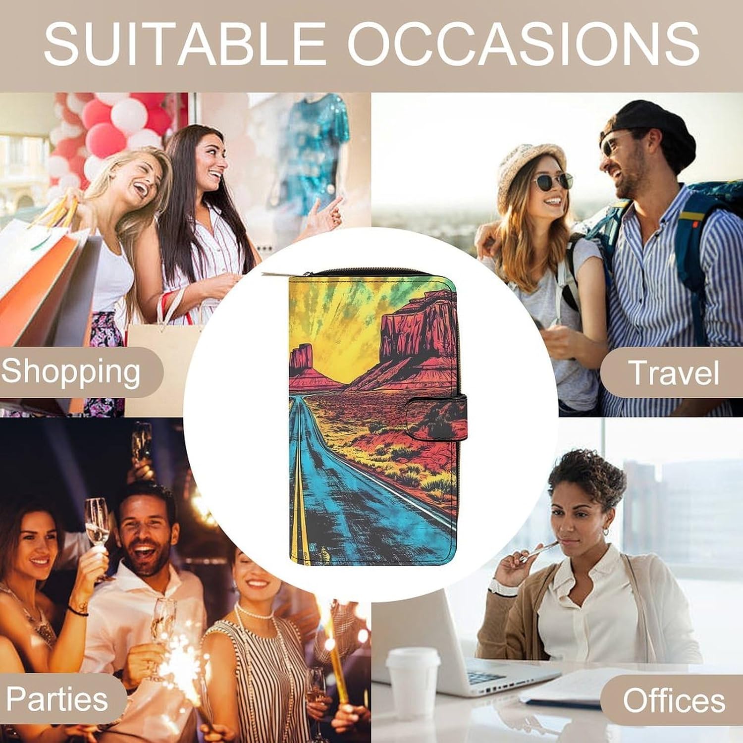 Retro Tiedye Road Desert Funny Long Slim Bifold Wallet Card Holder Purse with Buckle for Men Women