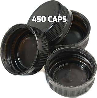 [450 PACK] 38MM Black Tamper Evident Ratchet Caps/Lids for Empty Foggy Plastic Juice Bottles by EcoQuality