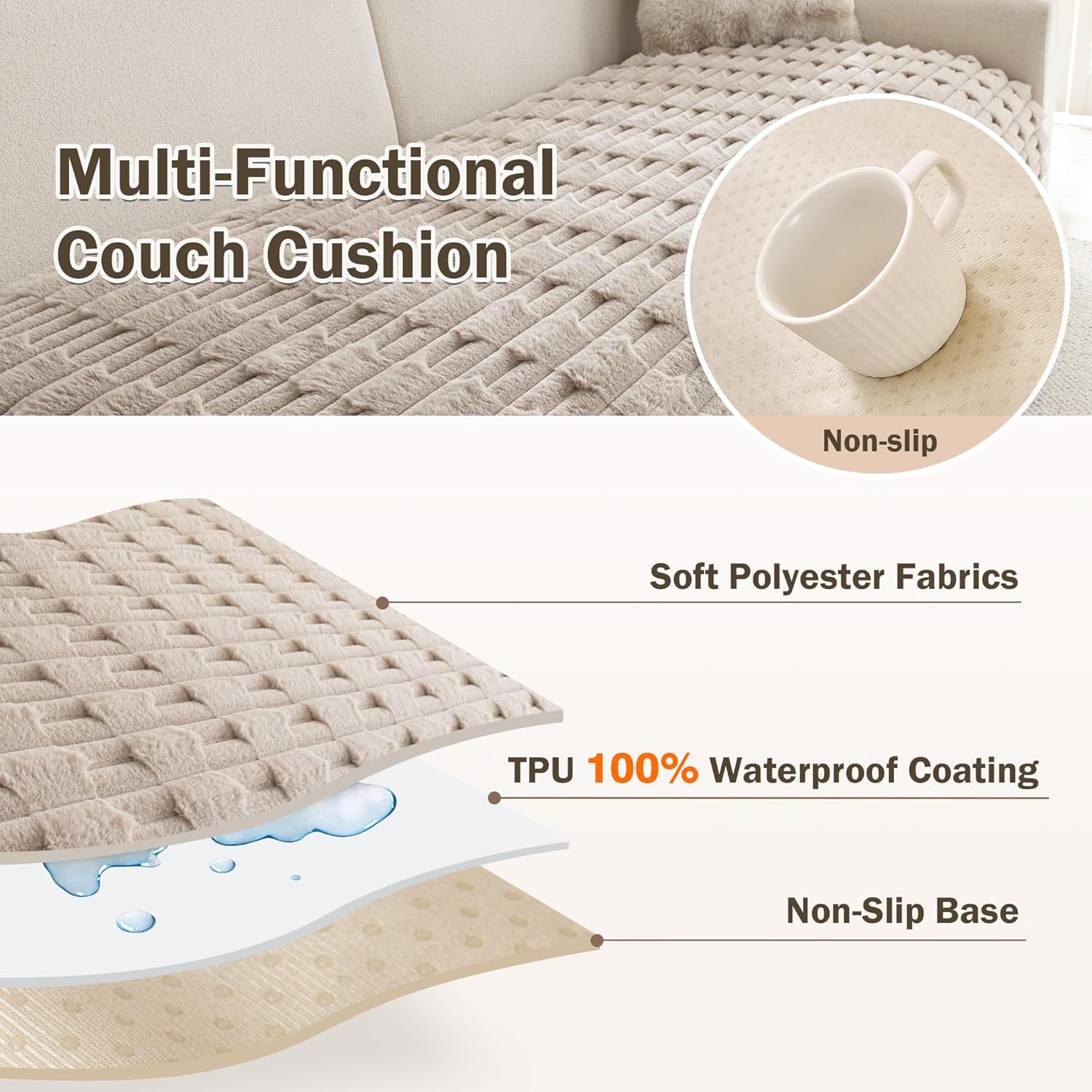MEETSKY Love Seat Couch Covers, 100% Waterproof Couch Cover for Sofa, Dog Couch Covers for Sectional Sofa, Anti Slip Sofa Covers for Pets,Sofa Slipcovers, Dog Mat for Couches, Khaki, 35"x 63"