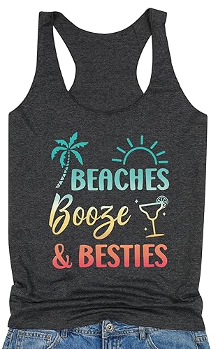 Beaches Booze & Besties Coconut Tree Racerback Tank Tops Women
