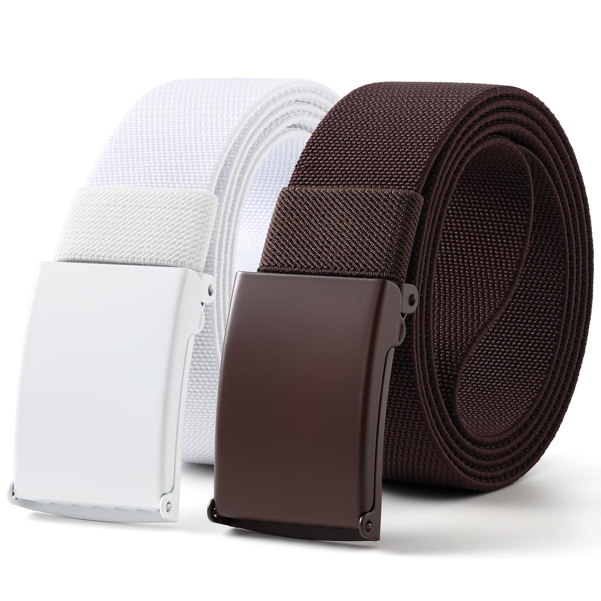 Mile High Life Stretch Canvas Belt for Men, Golf Casual Elastic Web Belt, Top Military Buckle, Adjustable Cut to Fit