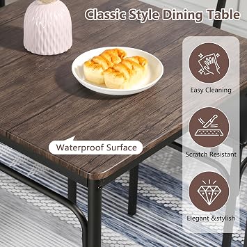 VECELO Kitchen Dining Table Set with Upholstered Bench & 2 Chairs | Space-Saving Compact Design | Perfect for Small Apartments, Breakfast Nooks, Rustic Brown