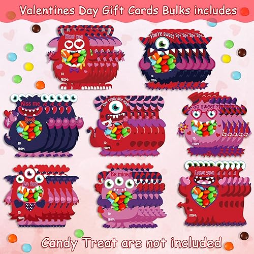 Miniatura 4 de Juego de 40 tarjetas de San Valentín para niños tarjetas de San Valentín de monstruo para niños regalos únicos de San Valentín para niños y niñas