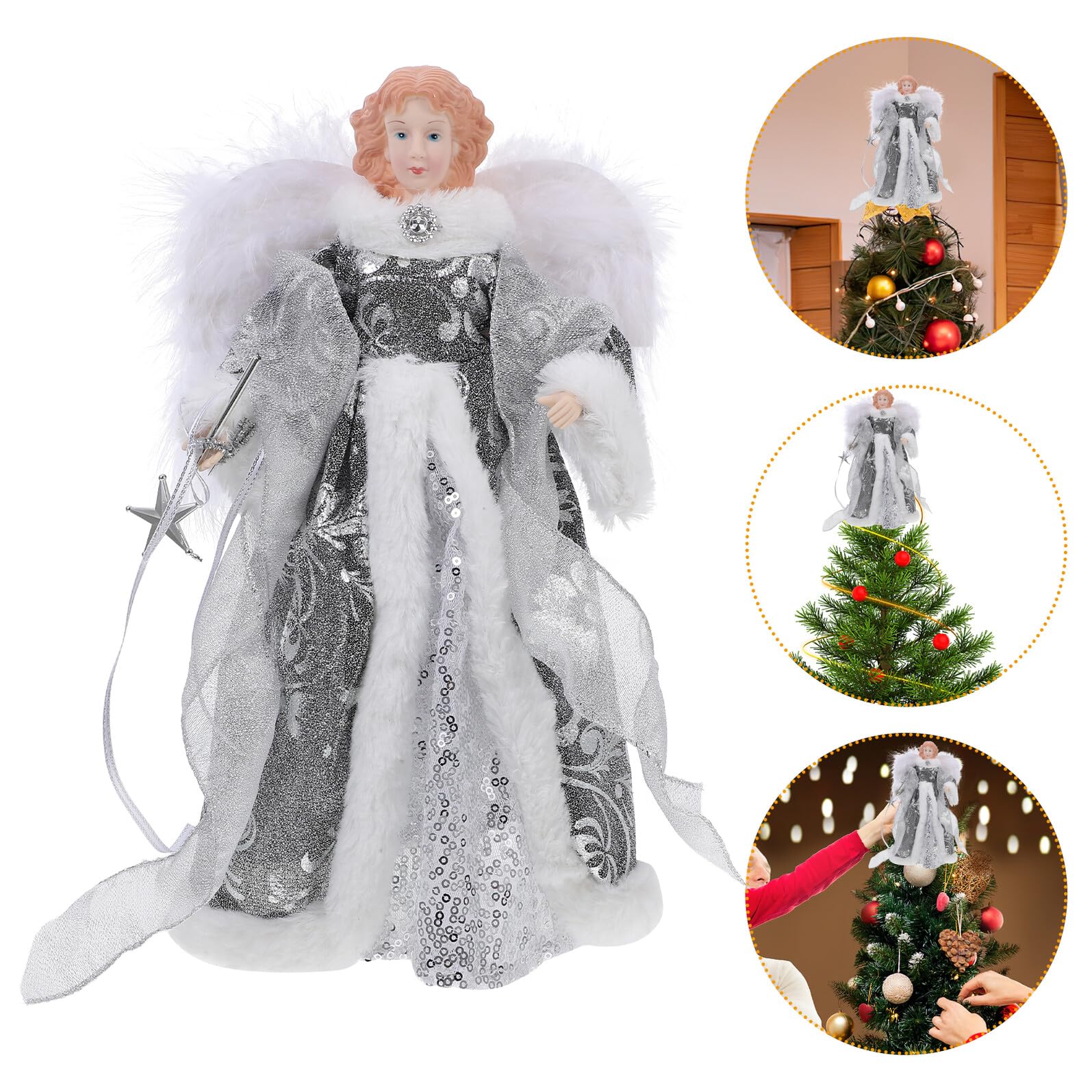 Weihnachtsbaumspitze Engel Engelsfigur für Weihnachten Kleine Engelstatue Weihnachtsdeko Plüsch-Engel als Baumspitze Dekoration für Weihnachtsbaum