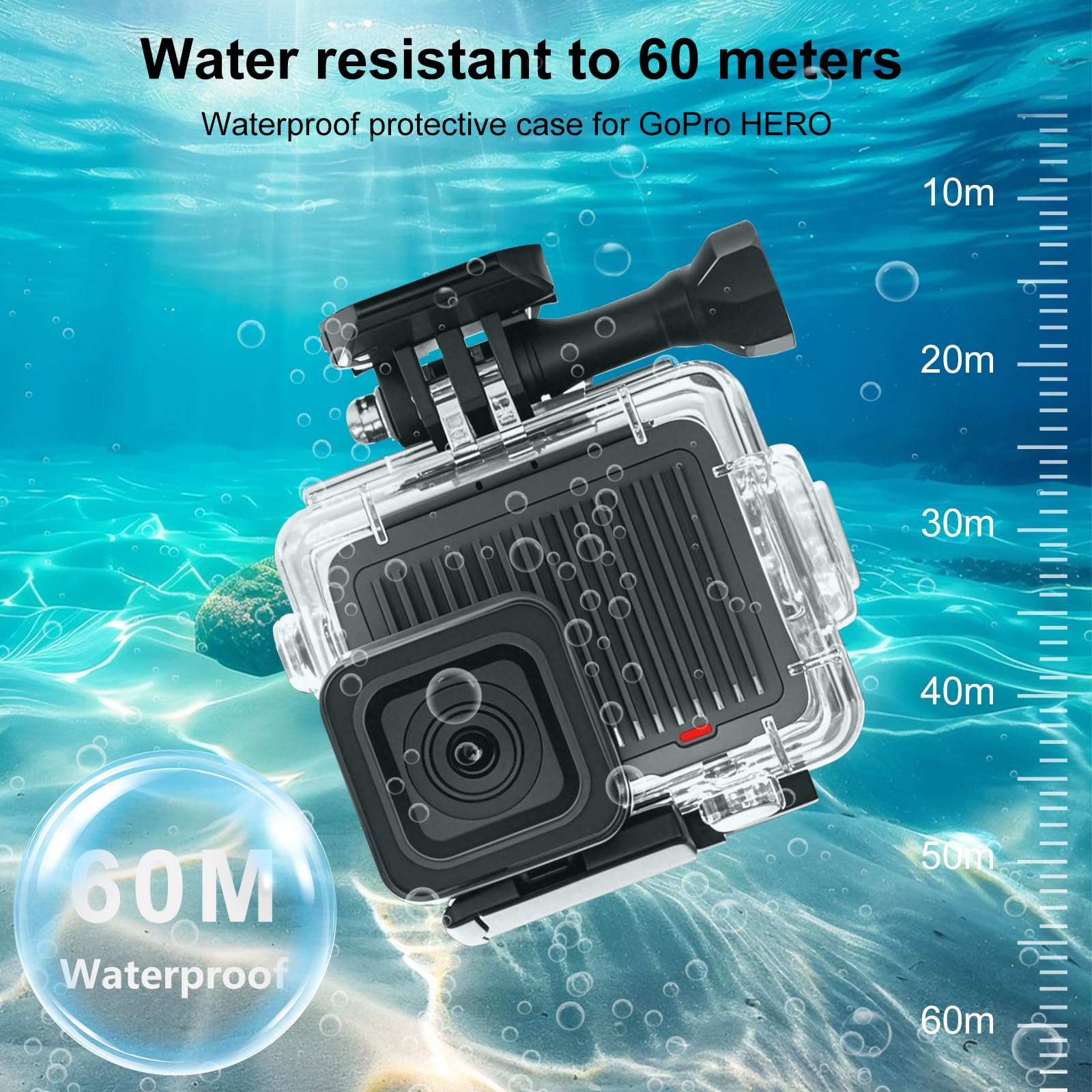 Custodia subacquea per GoPro HERO 4K 2024, PULUZ 60 m, custodia impermeabile con vite per fotografia fotocamera HERO 4K 2024