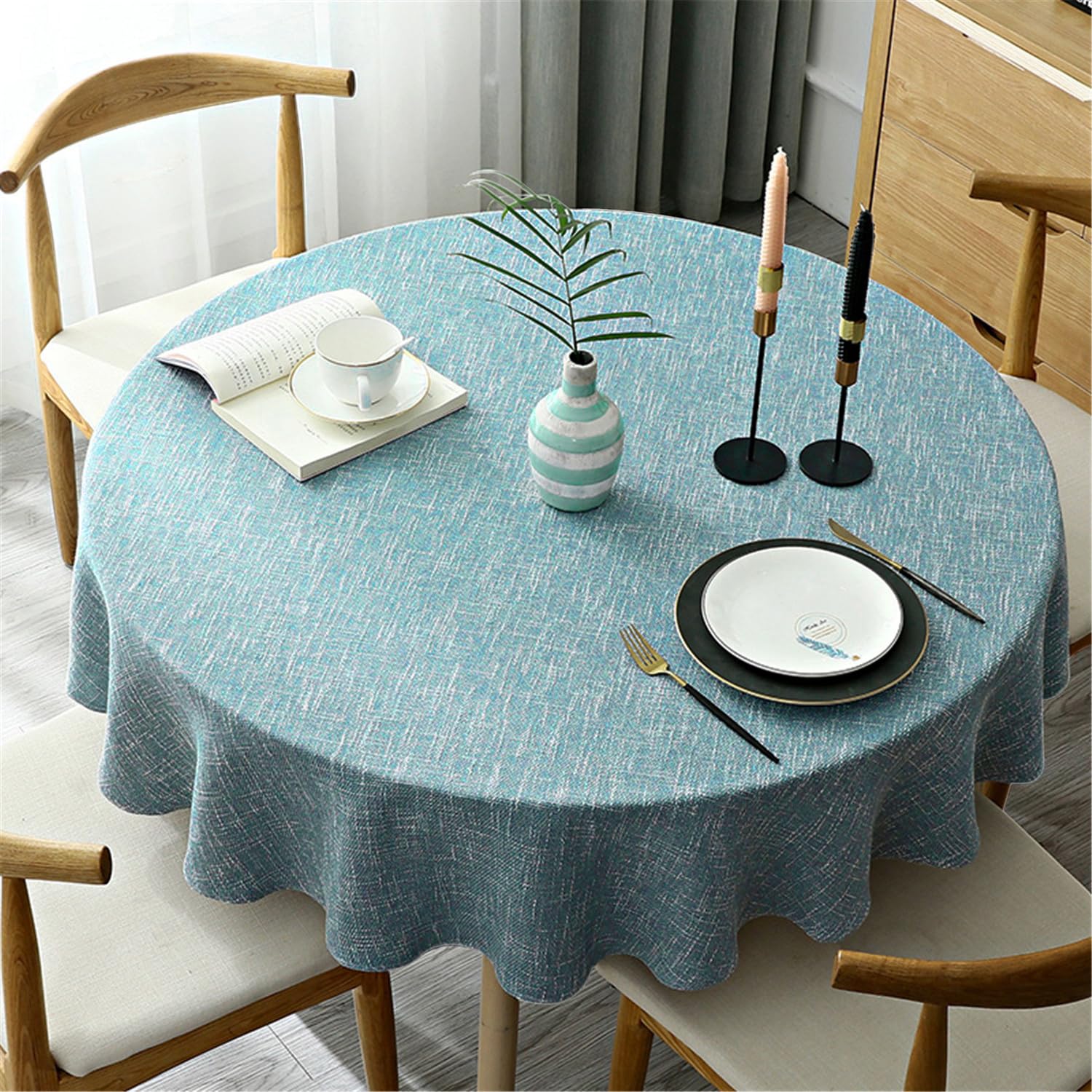 Schwere Runde Tischtuch, Dekorative Einfarbige Tischdecke, Baumwolle Leinen Tischdecke für Küche Esszimmer Haus Tischdekoration, Hellblau, Rund