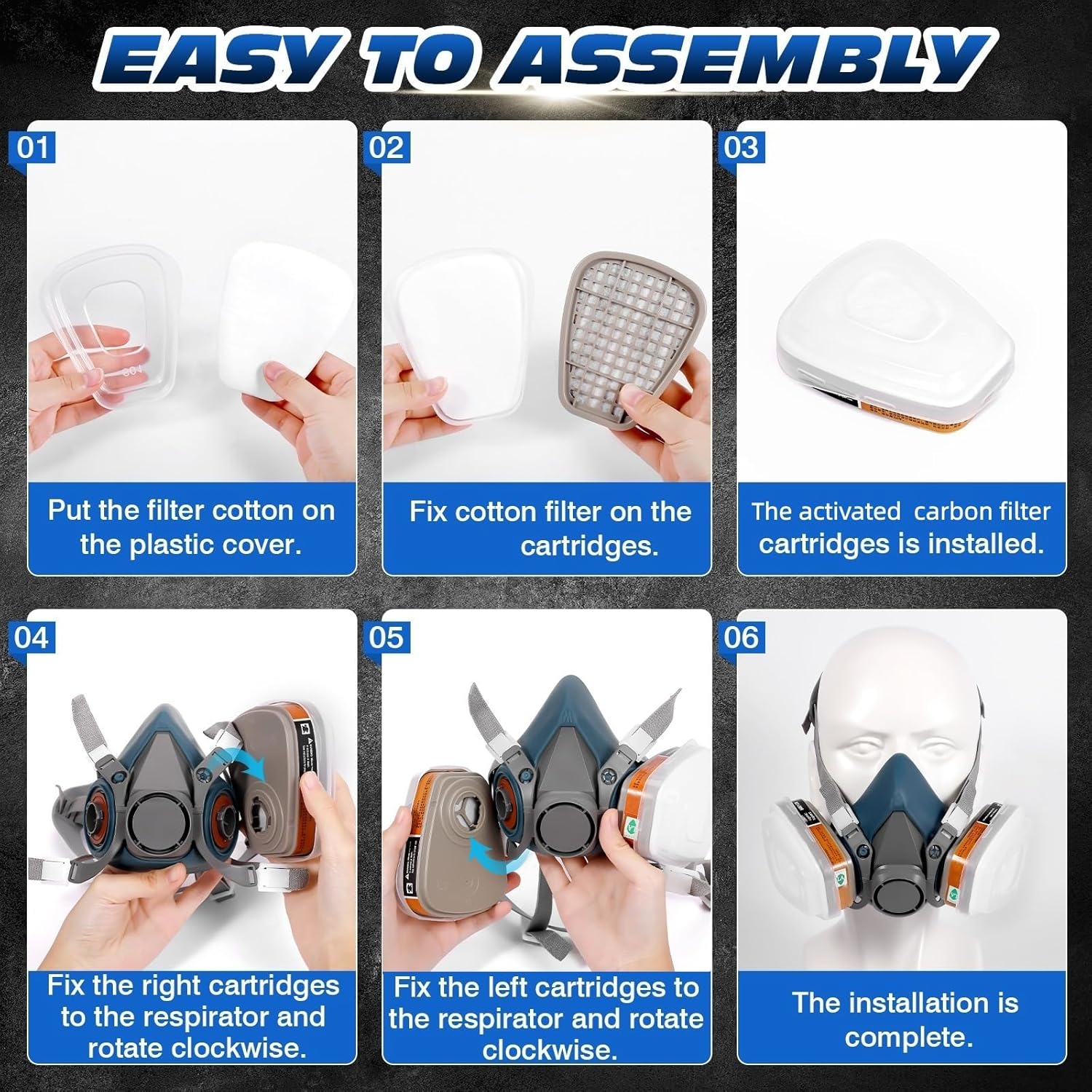 Respirator Mask with Filters, Respirator Mask for Chemical, Epoxy Resin, Spray Painting, Sanding, Woodworking, Welding Work