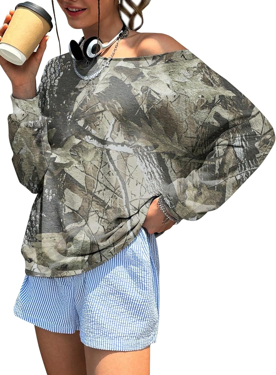 SOFIA'S CHOICE Womens Camo Hoodie Maple Leaf Print Oversized Hooded Sweatshirt Long Sleeve Pullover Tops with Pocket - Image 4