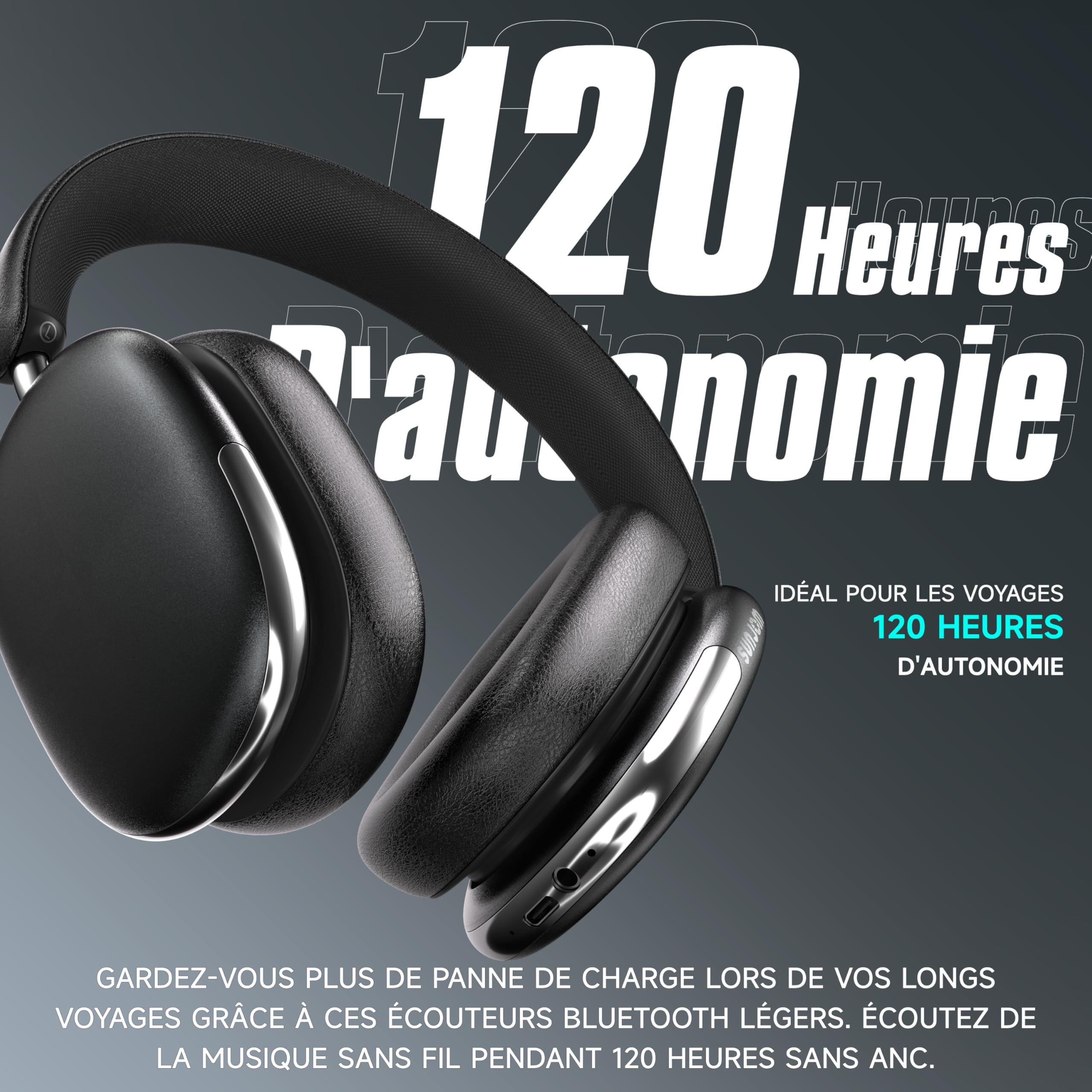 Freepods 120H Autonomie Casque Bluetooth ANC/ENC Réduction Active Bruit Pro, Casque sans Fil Over-Ear, Micro Intégré, USB-C, Appels/Voyage/Sport/Gym (Noir)