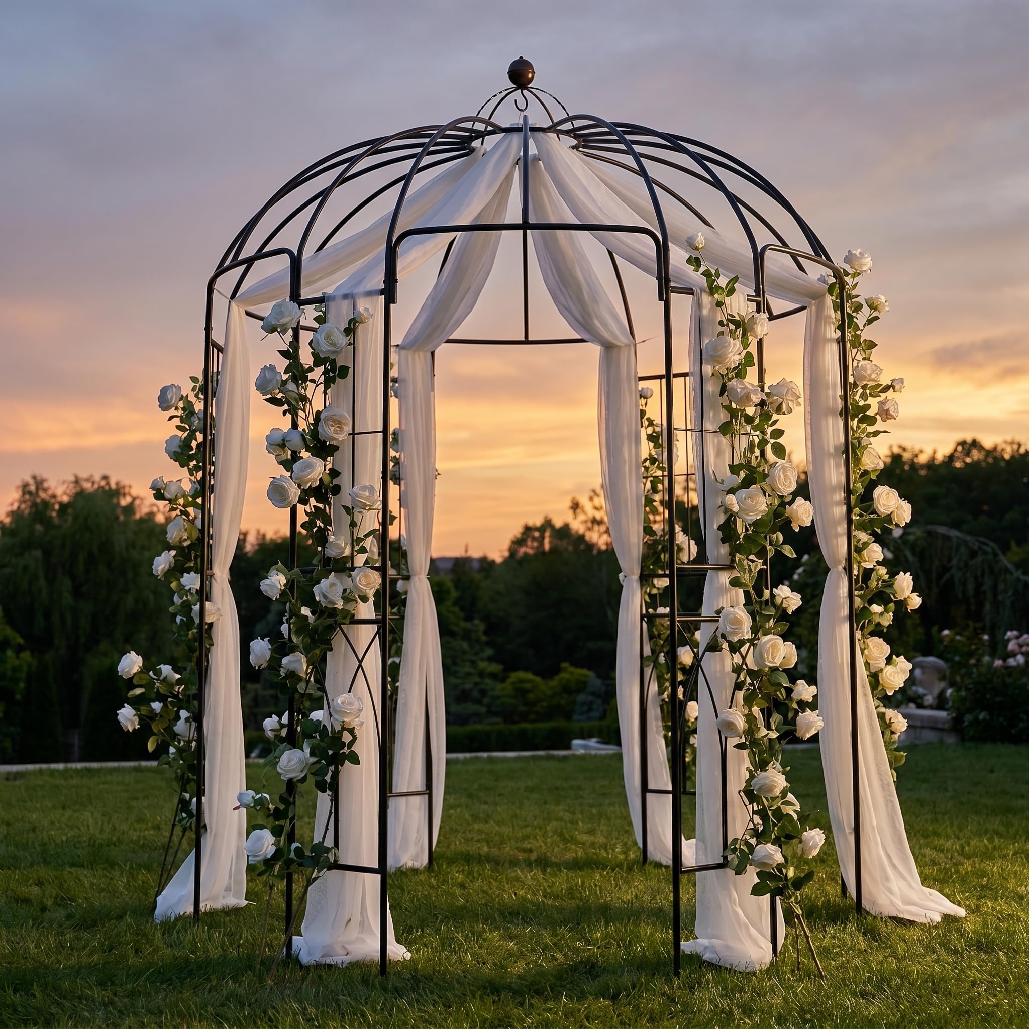 GARDEN Runder Metall Gartenpavillon 271 x 207 x 207 cm, Rankgitter für Kletterpflanzen, Rosenbogen mit 31cm Erdspießen, Vintage Pergola für Garten, Balkon, Blumenbogen für Rosen, Efeu, Jasmin