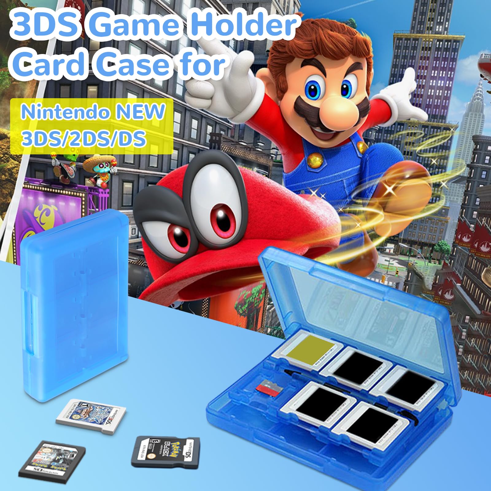 Etui na karty 3DS Game Holder, etui na karty 28 w 1 Kompatybilne z Nintendo NEW 3DS/NEW 3DS XL/3DS/3DS XL/DSi/DSi XL/DS/NEW 2DS/NEW 2DS XL/2DS/2DS XL Przechowywanie wkładów Skrzynka(blue)