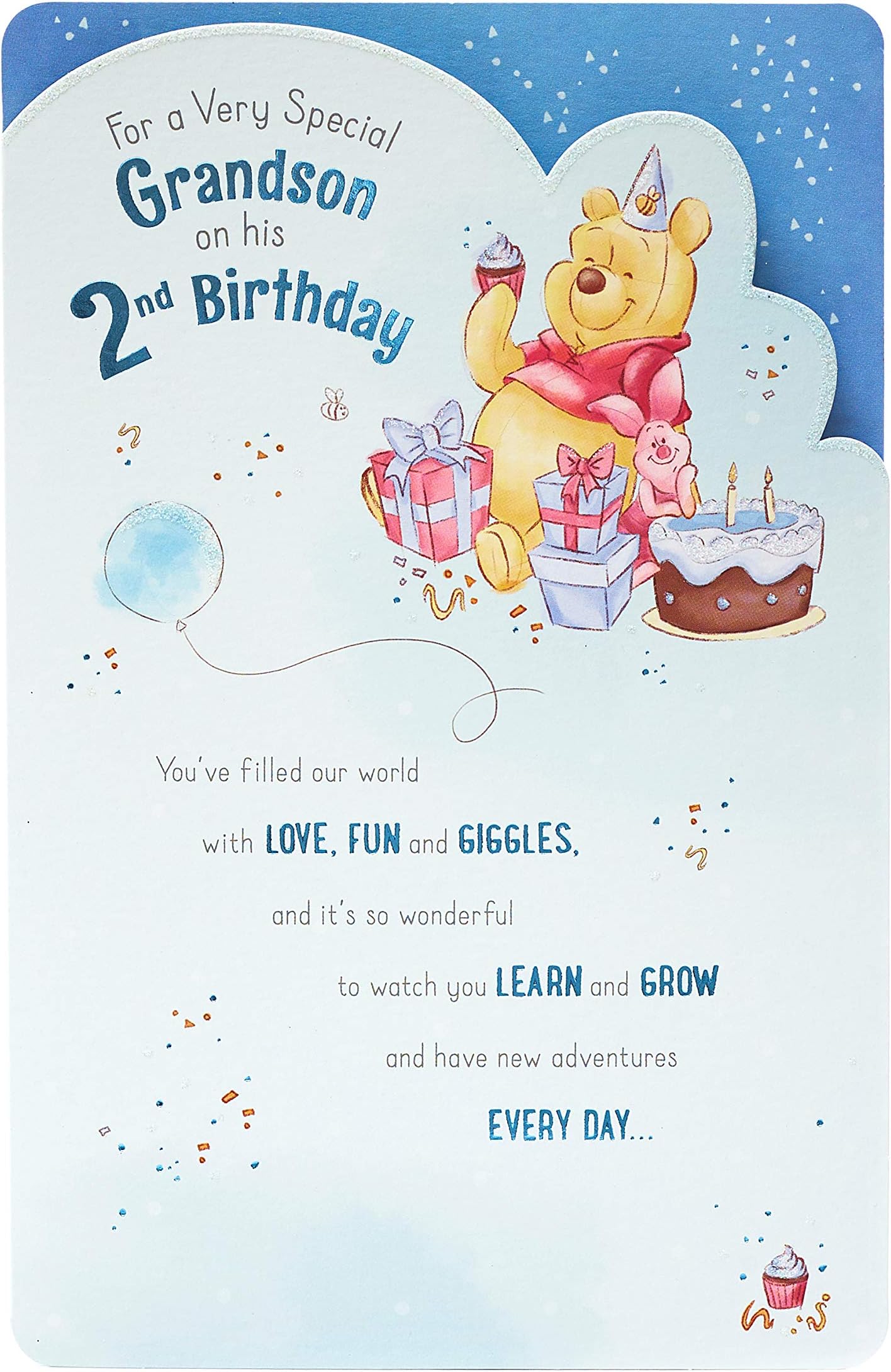 Grandson 2nd Birthday Card - Birthday Card 2 Year Old Boy - Grandson Birthday Card - Sweet Winnie The Pooh Design