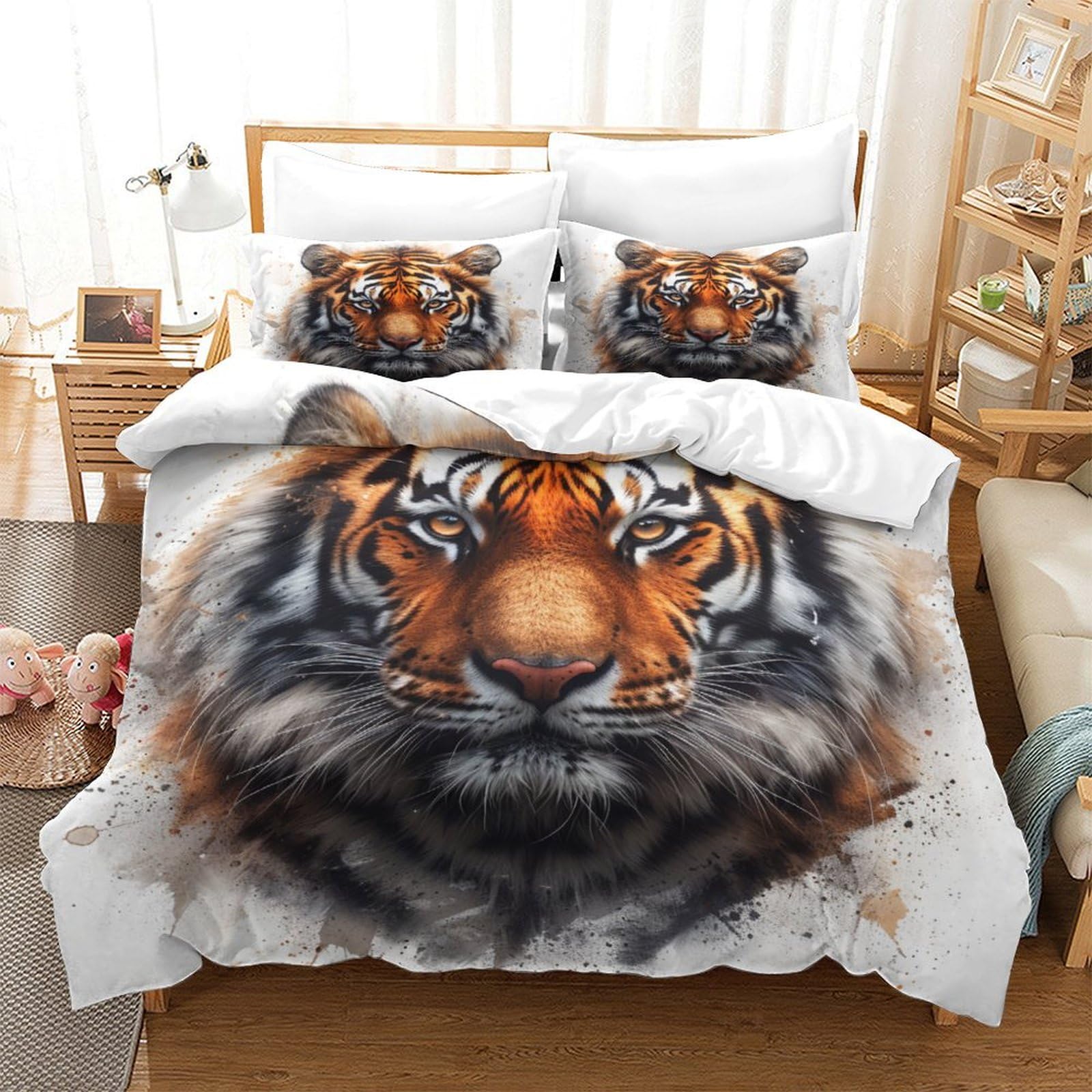 Stampato in 3D tigre Copertina Stampata Microfibra Disegnata Biancheria Da Letto Ipoallergenico Set 3 Pezzi,Double（200x200cm）, Per Ragazzi Adulti