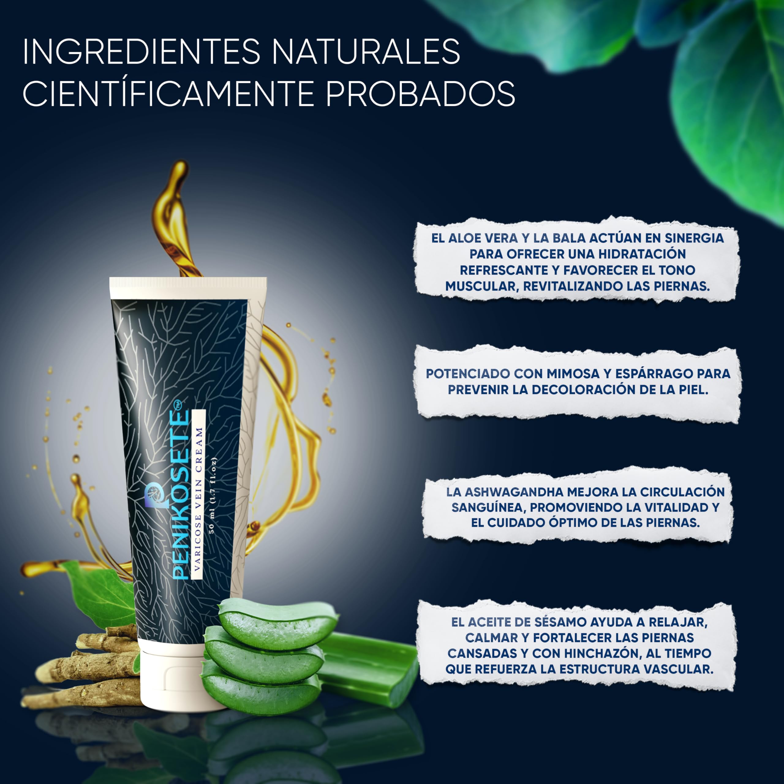 PENIKOSETE Crema Varices y Arañas Vasculares | Fórmula Ayurvédica Ashwagandha | Alivia Pesadez, Hinchazón y Calambres | Mejora Circulación Venosa | Natural, No Pegajosa | Certificada AYUSH