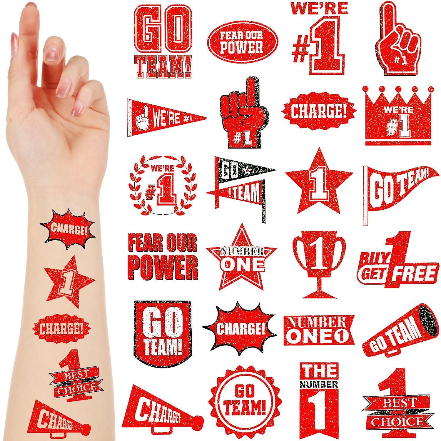 Landhoow Temporary Glitter Go Team Tattoos - 240 Pcs