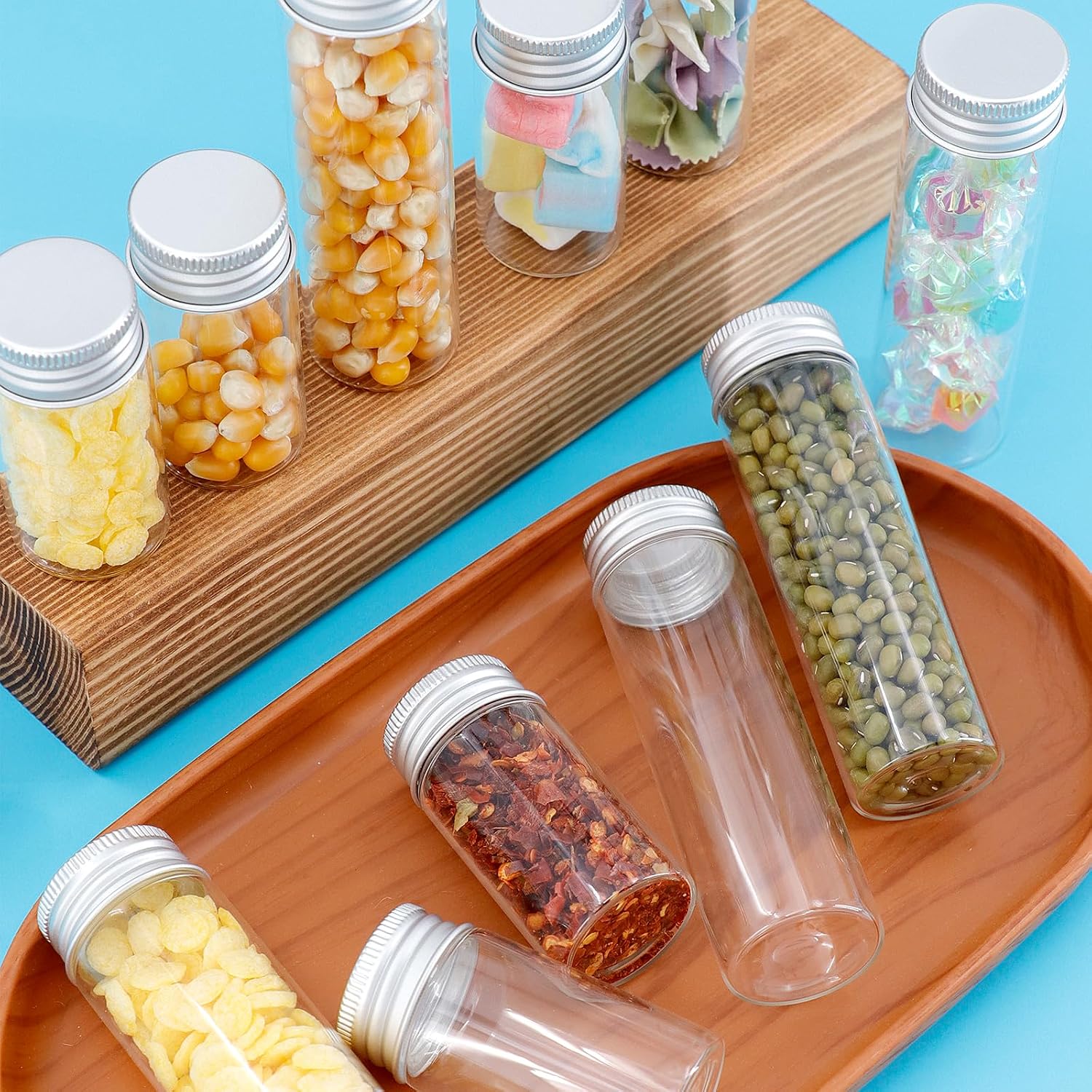 30 Pcs Glass Test Tubes with Screw Caps, 25ml Reusable Transparent Flat Bottomed Container Tubes Empty Clear Glass Sample Test Bottle for Candy Storage Bath Salts Liquids Art Craft (25ml)