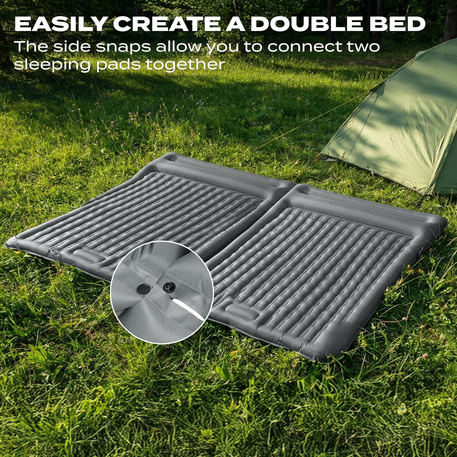 Materassino da Campeggio per Due con Pompa a Pedale, Autogonfiabile Materasso Gonfiabile XXL, Gonfiabile doppio con Cuscino, Grigio, 196x135x12cm Oversized (Motivo a quadri)