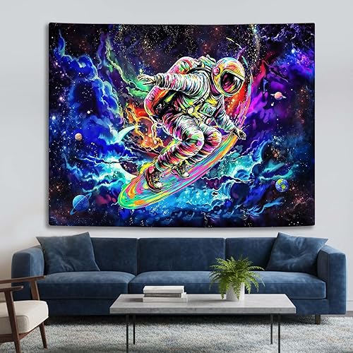 Miniatura 2 de kampdream Tapiz espacial de astronauta con luz negra, monopatín reactivo a los rayos UV, universo y planeta, tapices que brillan en la oscuridad