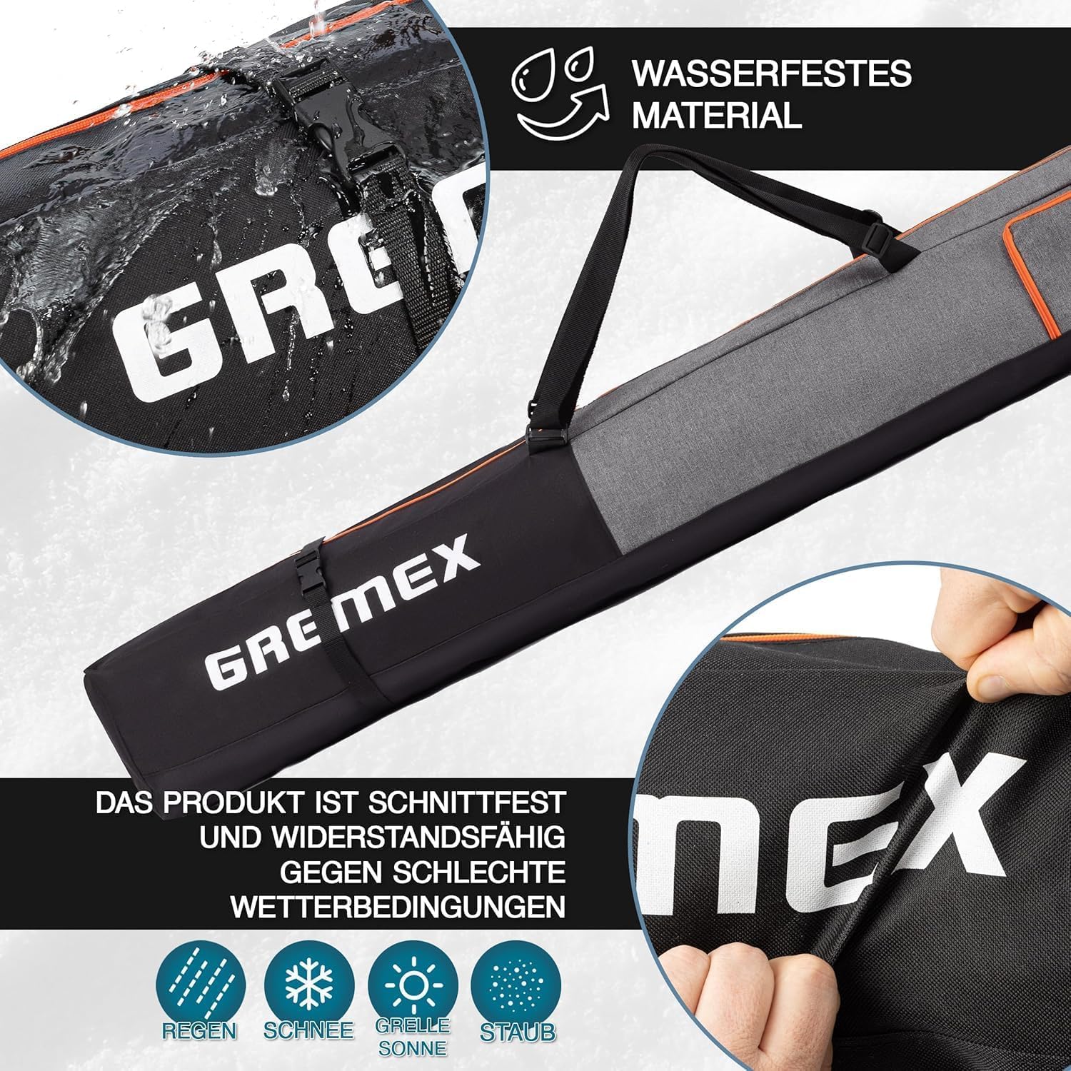 Skitasche - Skisack für 1 Paar Ski - wasserdichte Skitasche - Robuster Leichte Ski Tasche - Ergonomisch Skisack - Skisack Alpinski - Kompakte Skisack Skitasche Alpin - Ski Zubehör