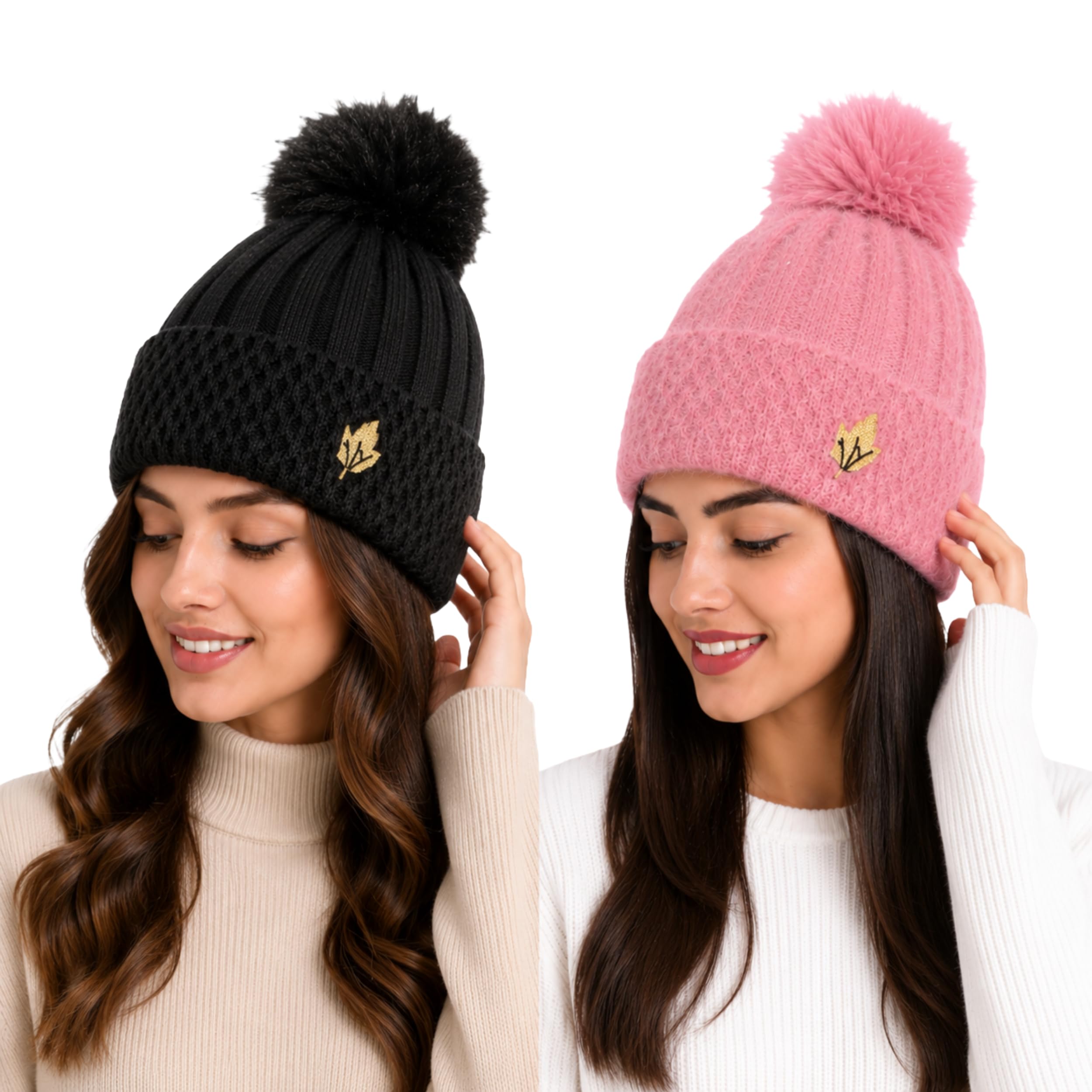 Winter Wear Beanie Cap and Touchscreen Gloves Set For Women | Warm Woolen Knit Pom Pom Beanie Hat and Soft Thermal Gloves Combo-image-22
