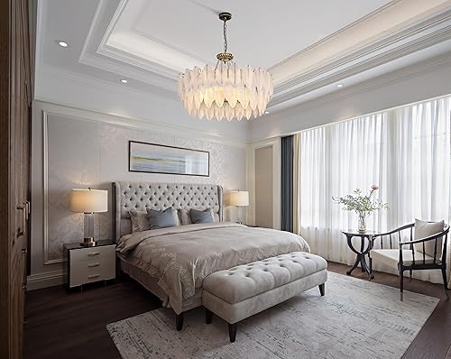 Miniatura 9 de Wellmet Candelabro de cristal vintage de bronce, lámpara de plumas de vidrio francés de granja, lámpara colgante rústica francesa grande, para sala